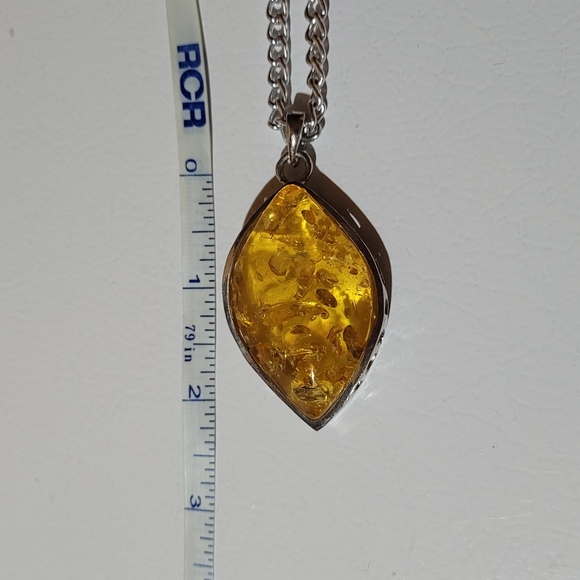 Silver-tone, amber necklace - Picture 3 of 7